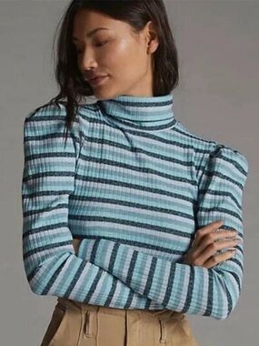 ANTHROPOLOGIE Maeve Striped Puff
Shoulder Long Sleeve Medium M